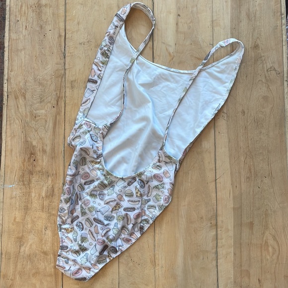 RARE American Apparel Junk Food Print High Leg Low Back One Piece Swimsuit - Picture 3 of 7